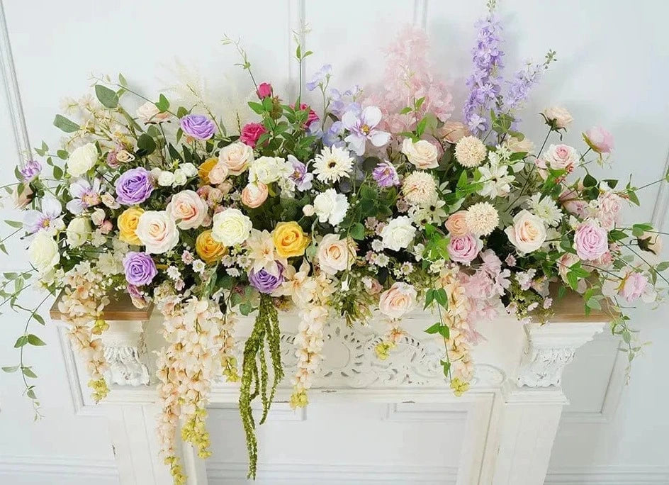 WeddingStory Shop Event Decor 150x50cm flower row Fireplace Floral Arrangement - Multicolor Rose  and Hyacinth