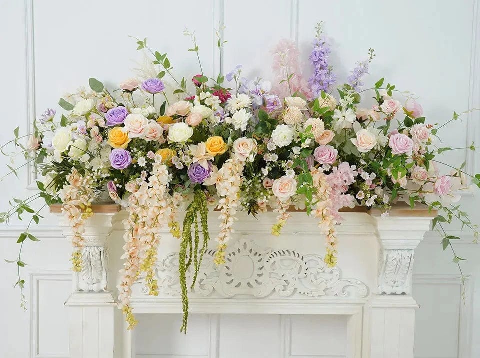 WeddingStory Shop Event Decor 150x50cm flower row Fireplace Floral Arrangement - Multicolor Rose  and Hyacinth