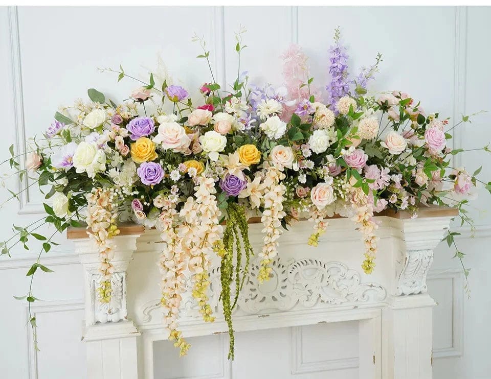 WeddingStory Shop Event Decor 150x50cm flower row Fireplace Floral Arrangement - Multicolor Rose  and Hyacinth