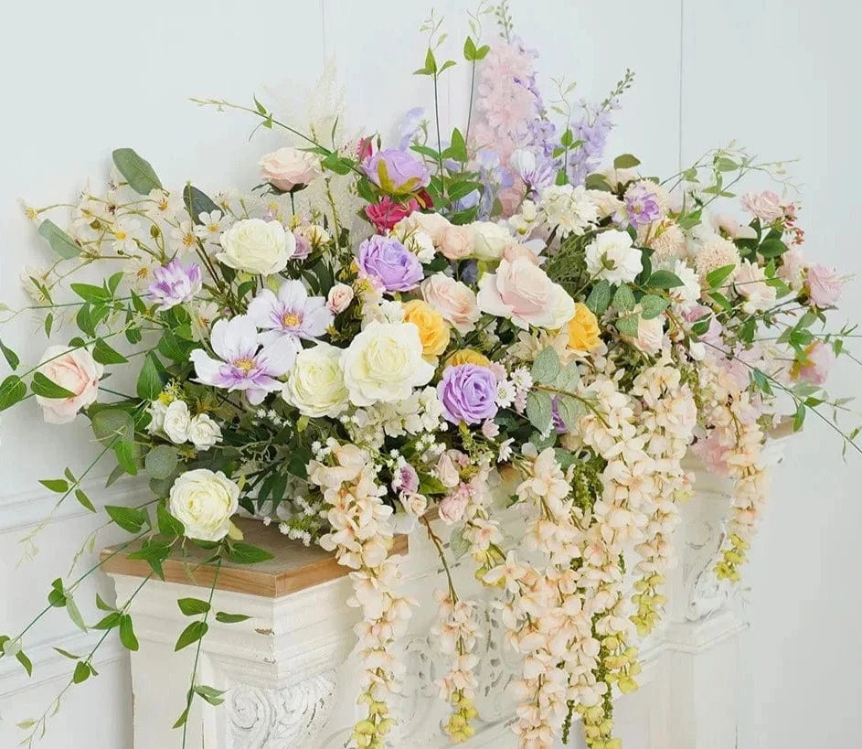 WeddingStory Shop Event Decor 150x50cm flower row Fireplace Floral Arrangement - Multicolor Rose  and Hyacinth