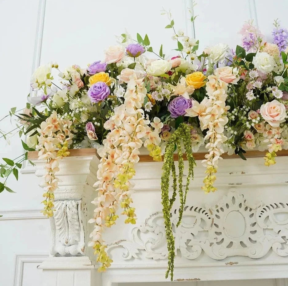 WeddingStory Shop Event Decor 150x50cm flower row Fireplace Floral Arrangement - Multicolor Rose  and Hyacinth