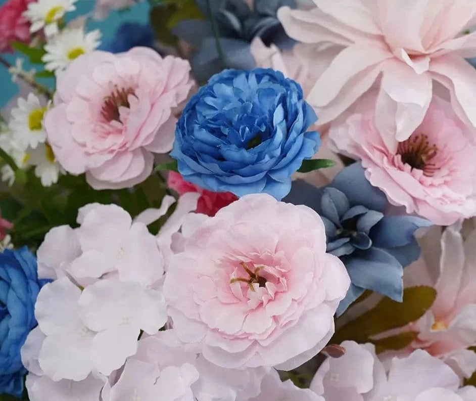 Weddingstoryshop -Pink & Blue Peonies and Hydrangeas flower arrangements