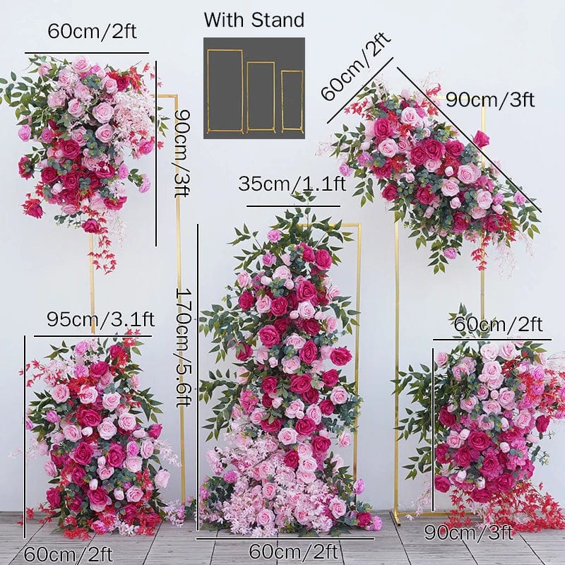 WeddingStory Shop Flower with stand Stunning Hot Pink Wedding Backdrop - Floral Arrangement with Rose & Willow Leaves