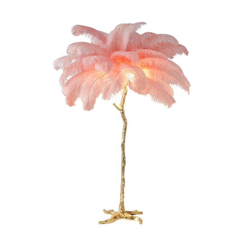 WeddingStory Shop H170cm 35 feathers / silver body / Pink Fluffy LED decoration lamp