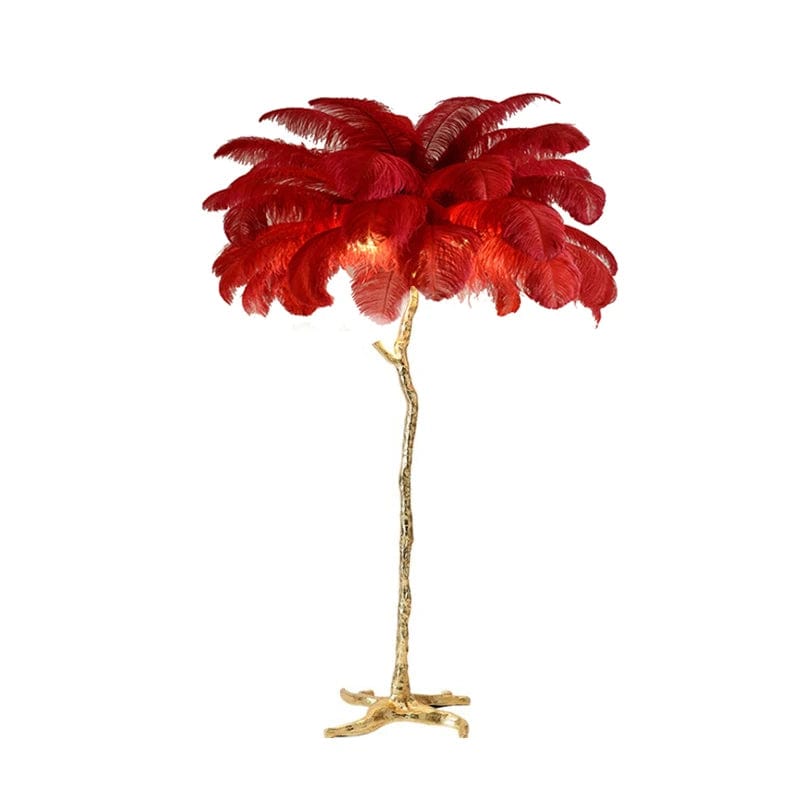 WeddingStory Shop H170cm 35 feathers / silver body / Red Fluffy LED decoration lamp
