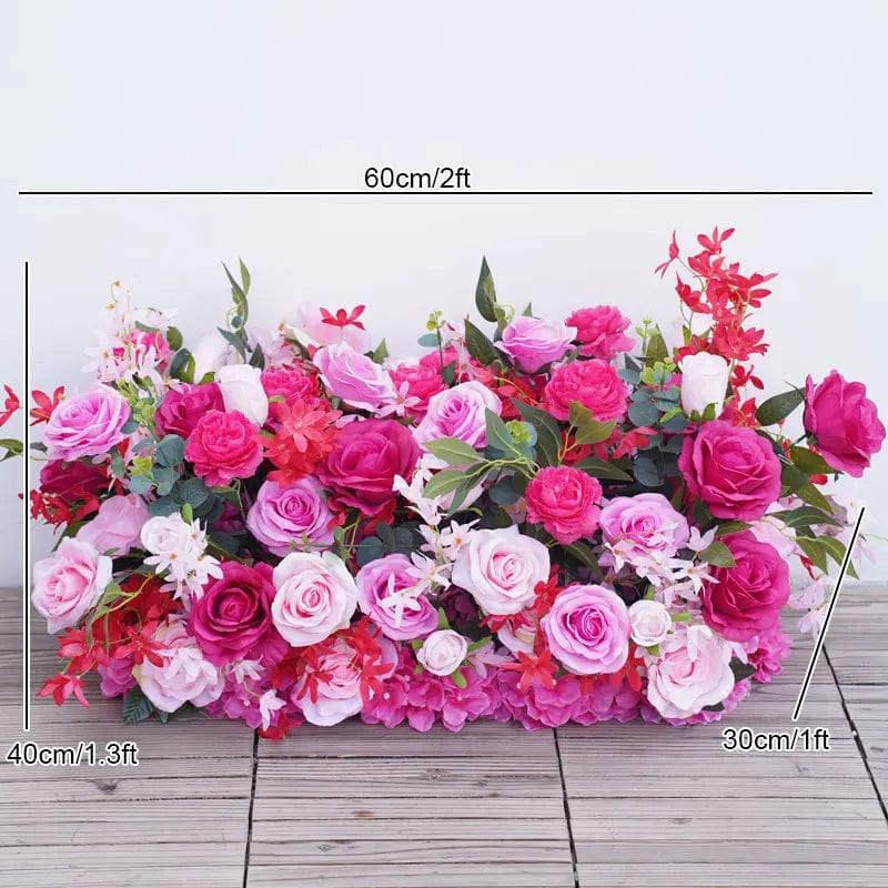 WeddingStory Shop 60x30x40cm floor row Stunning Hot Pink Wedding Backdrop - Floral Arrangement with Rose & Willow Leaves