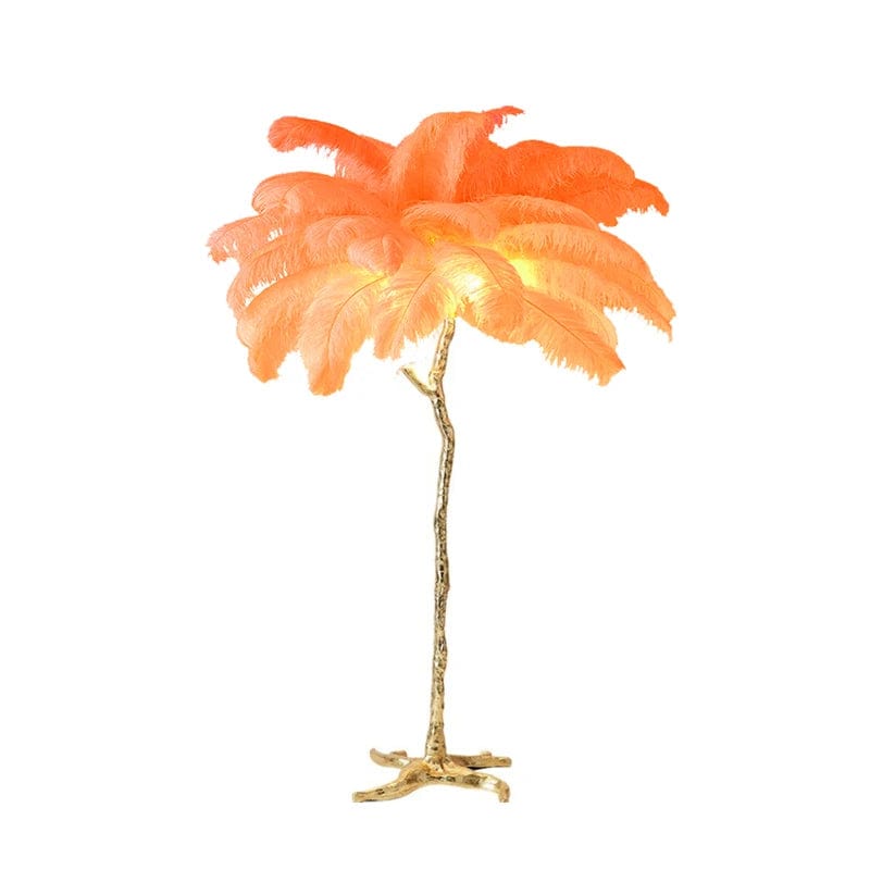 WeddingStory Shop H170cm 35 feathers / gold body / Orange Fluffy LED decoration lamp