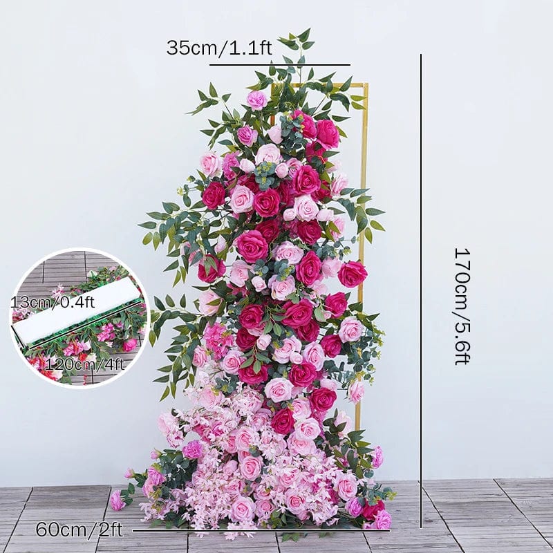 WeddingStory Shop 170x60cm flower row Stunning Hot Pink Wedding Backdrop - Floral Arrangement with Rose & Willow Leaves