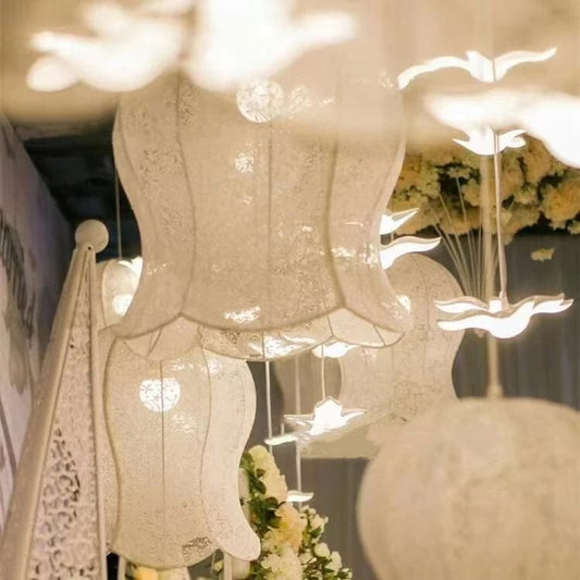 WeddingStory Shop 110V / Set of 3 White LED Lily Flower LED fabric Chandelier