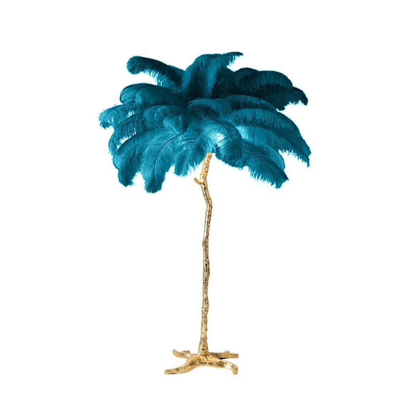 WeddingStory Shop H170cm 35 feathers / silver body / Peacock blue Fluffy LED decoration lamp