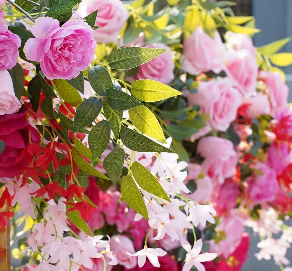 Stunning Hot Pink Wedding Backdrop - Floral Arrangement with Rose & Willow Leaves