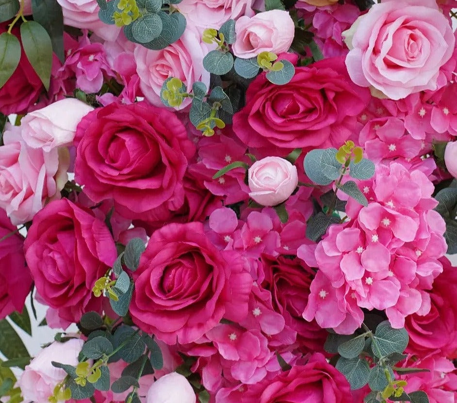 Stunning Hot Pink Wedding Backdrop - Floral Arrangement with Rose & Willow Leaves