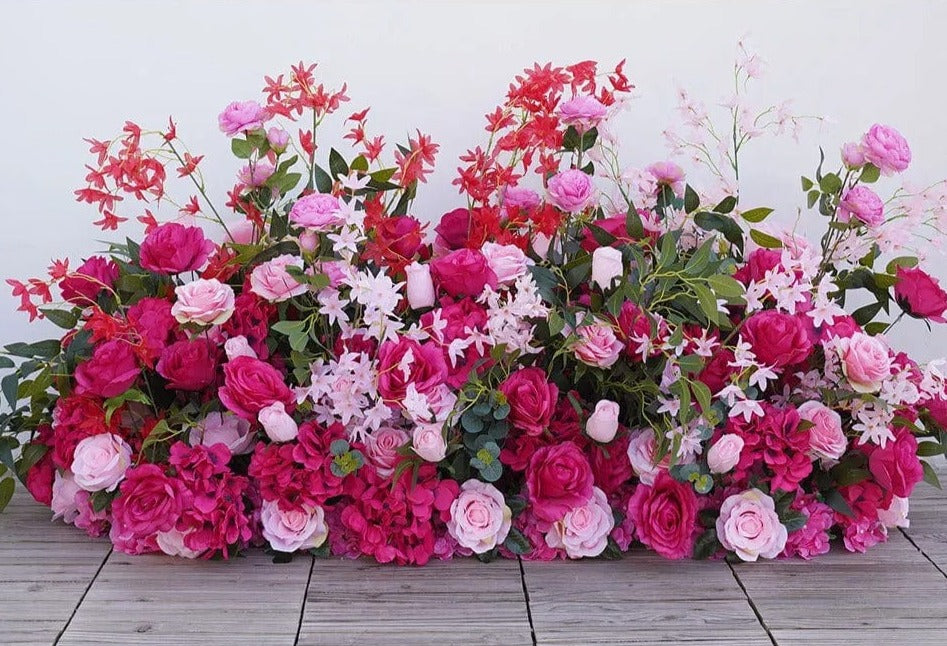 Stunning Hot Pink Wedding Backdrop - Floral Arrangement with Rose & Willow Leaves