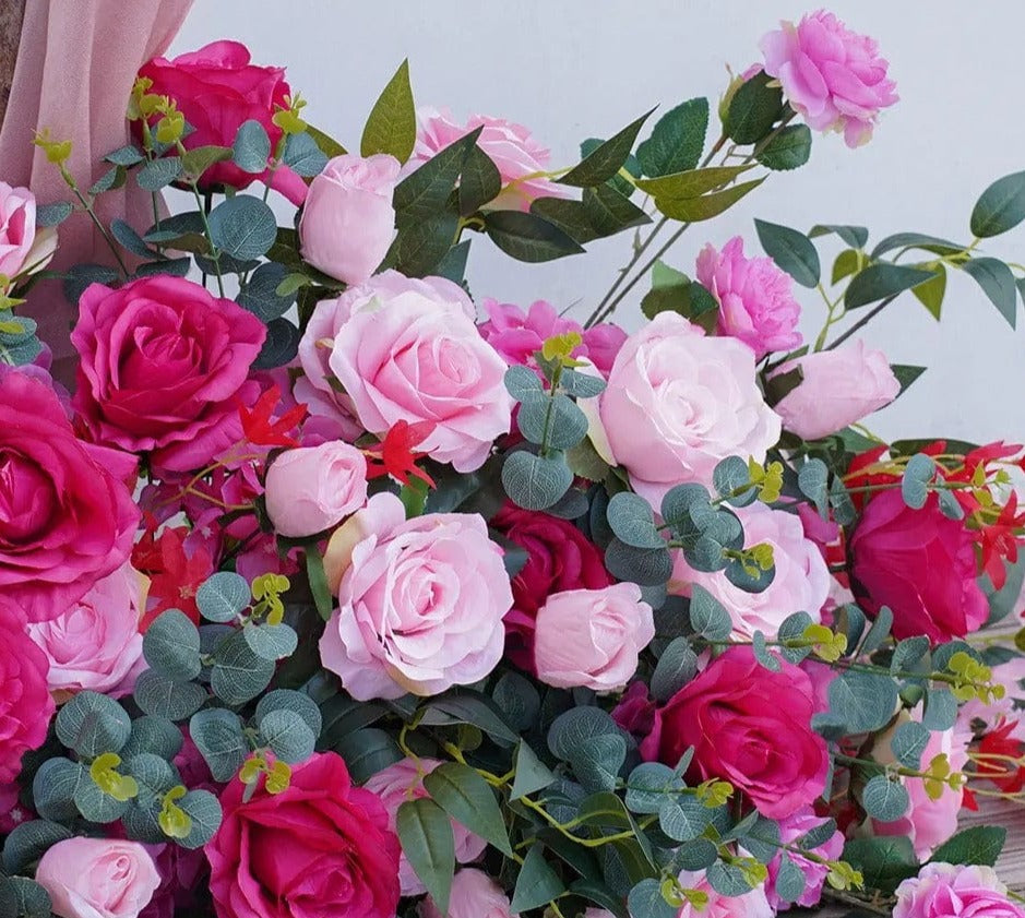WeddingStory Shop Stunning Hot Pink Wedding Backdrop - Floral Arrangement with Rose & Willow Leaves