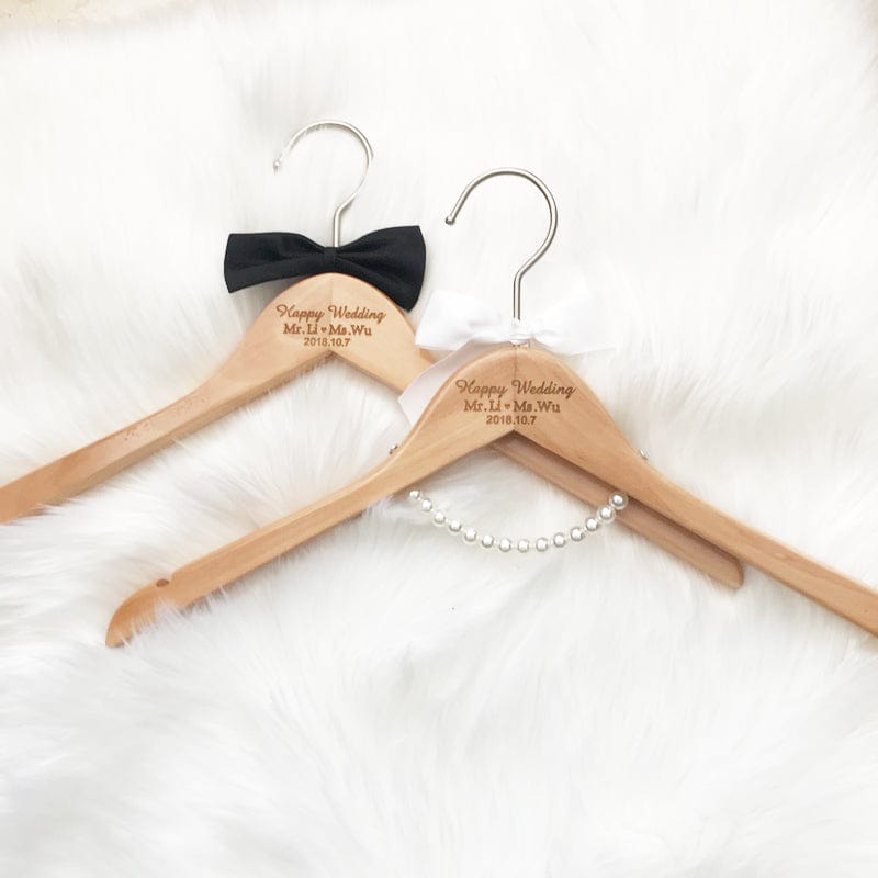 WeddingStory Shop Custom Engraved Hanger for Groom and Bride with Pearls