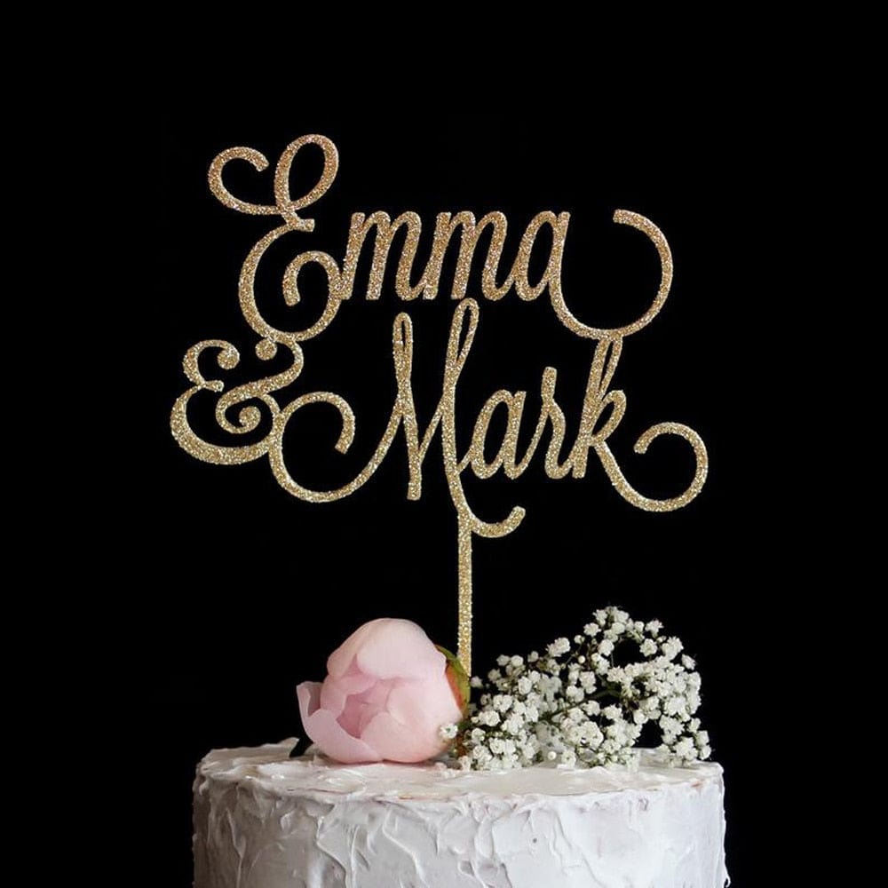 WeddingStory Shop Glitter Gold / 18cm Personalized Wedding Cake Topper with NAMES