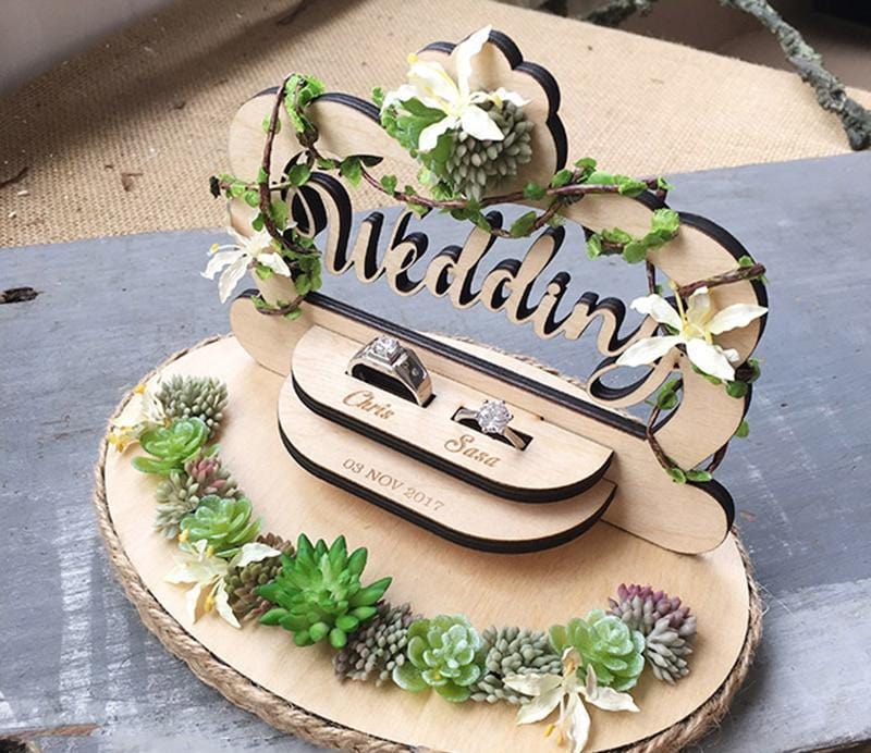 WeddingStory Shop Handmade Personalized Wedding ceremony rustic ring pillow