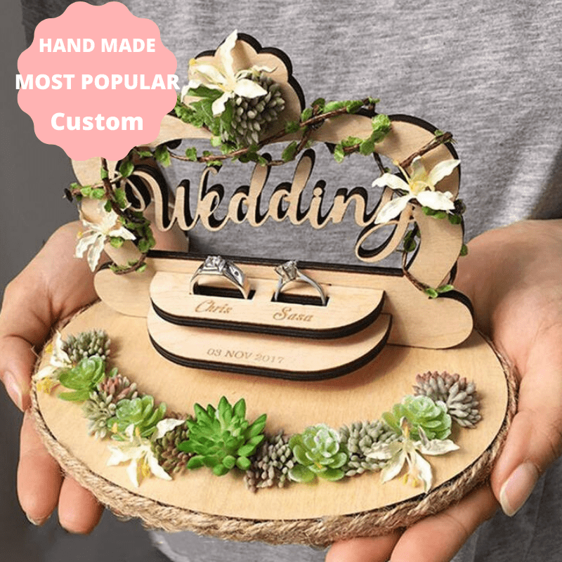 WeddingStory Shop Handmade Personalized Wedding ceremony rustic ring pillow