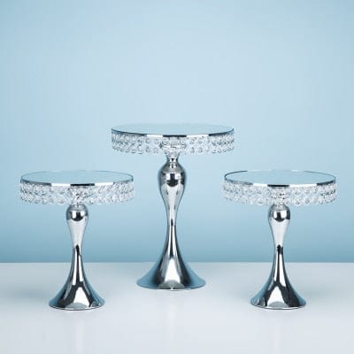 WeddingStory 2 medium 1 large NEW Silver crystal cake stand set for cakes/cupcakes