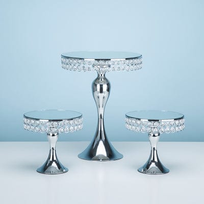 WeddingStory 2 small 1 large NEW Silver crystal cake stand set for cakes/cupcakes