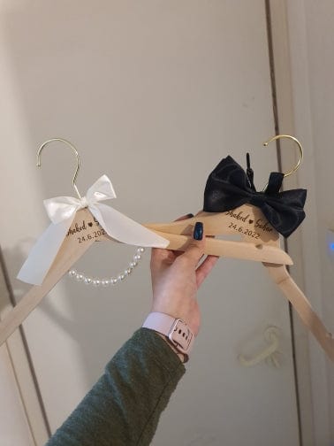 WeddingStory Shop Custom Engraved Hanger for Groom and Bride with Pearls