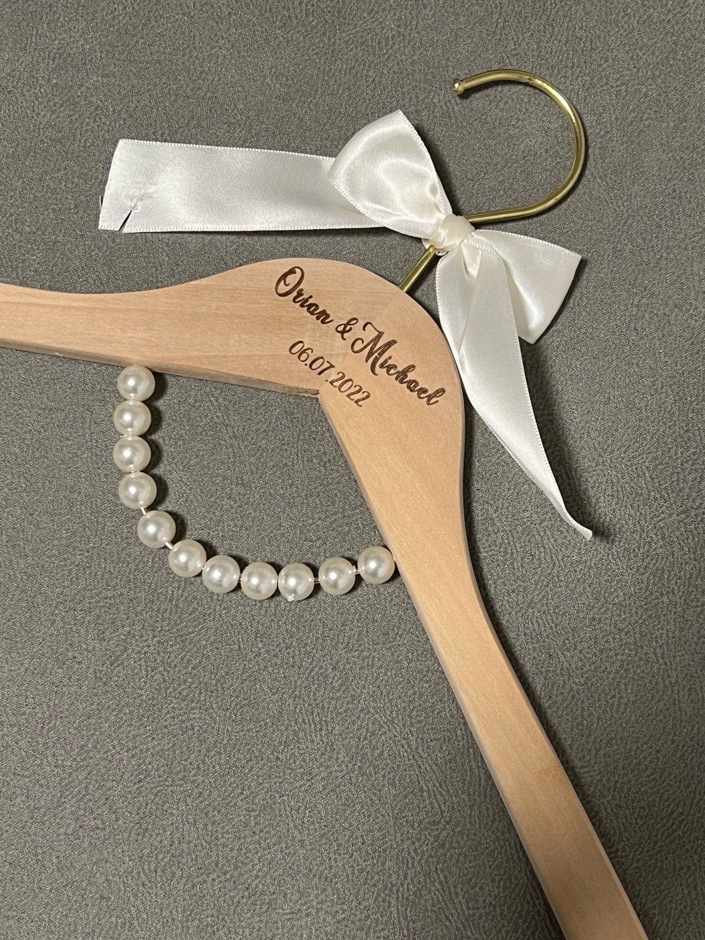 WeddingStory Shop Custom Engraved Hanger for Groom and Bride with Pearls