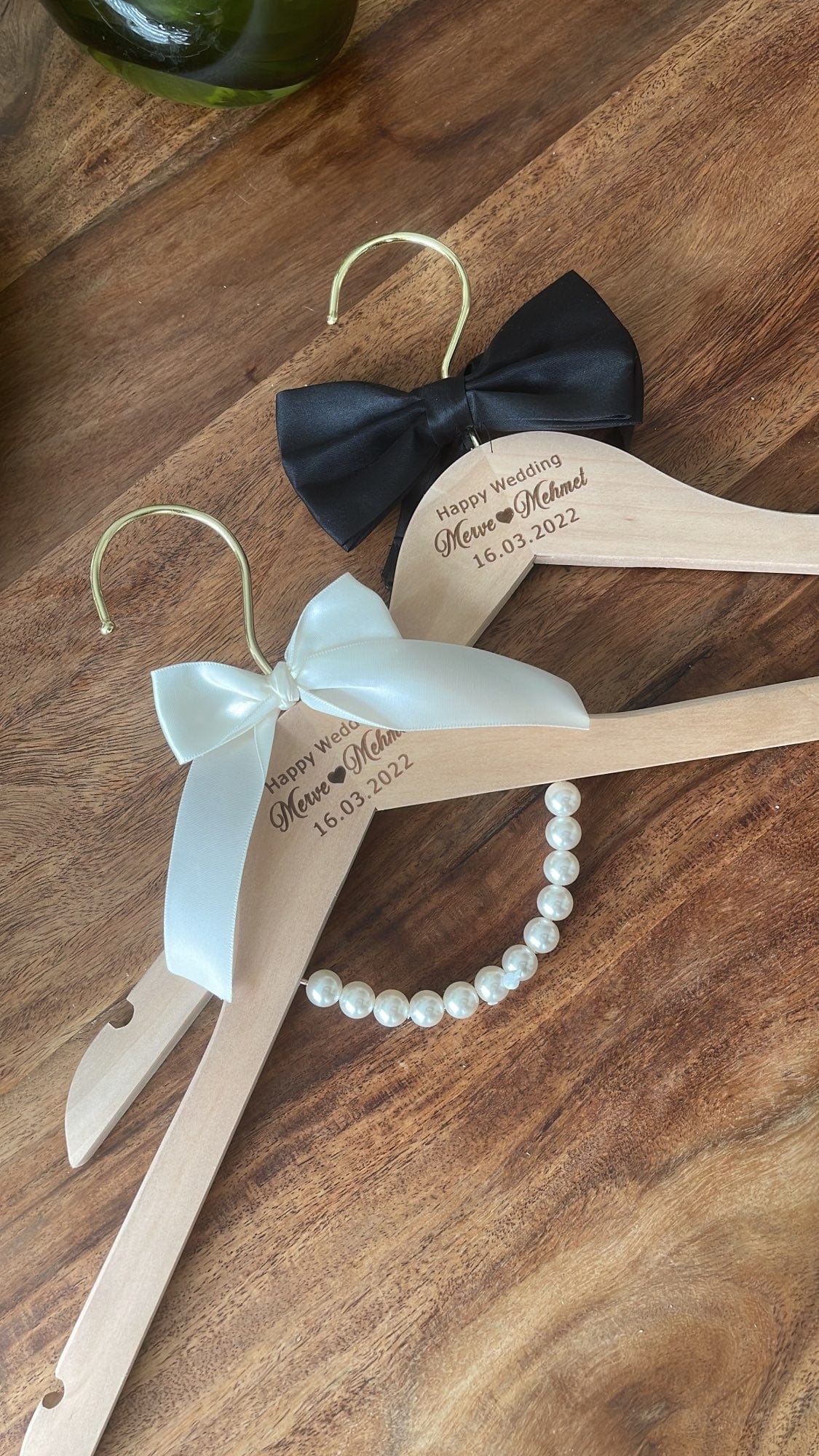 WeddingStory Shop Custom Engraved Hanger for Groom and Bride with Pearls