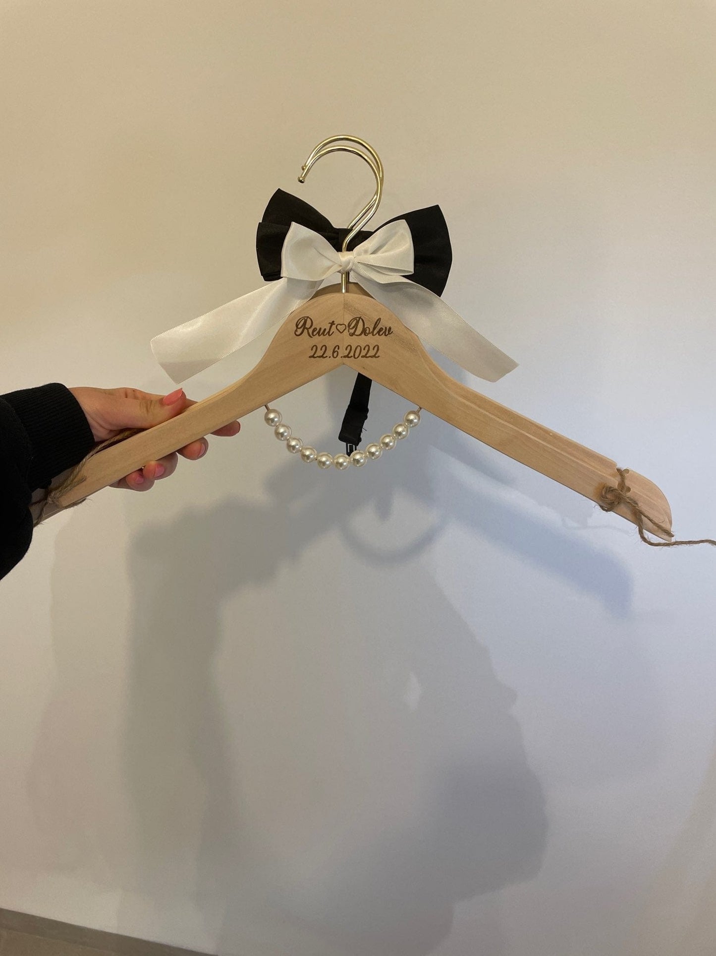WeddingStory Shop Custom Engraved Hanger for Groom and Bride with Pearls