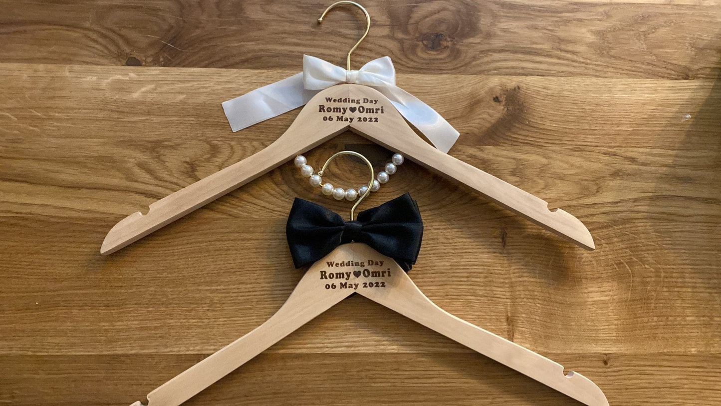 WeddingStory Shop Custom Engraved Hanger for Groom and Bride with Pearls