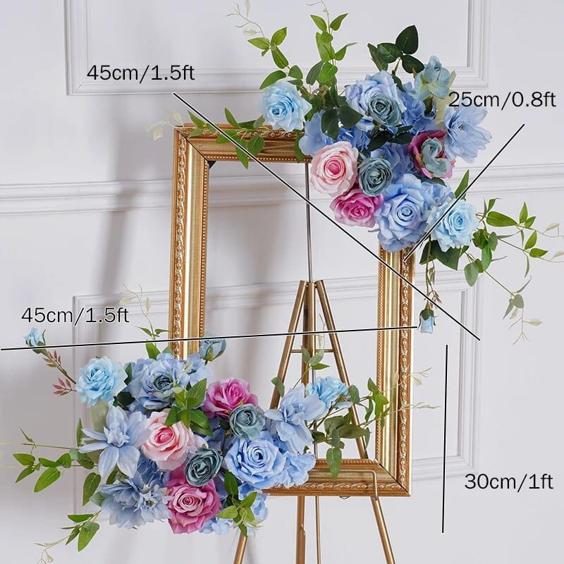 WeddingStory Shop Blue Rose Dahlia Green Leaves Floral Arrangement Wedding Backdrop KT Board Arch Decor Stage Aisle Floor Flower Ball Party Props