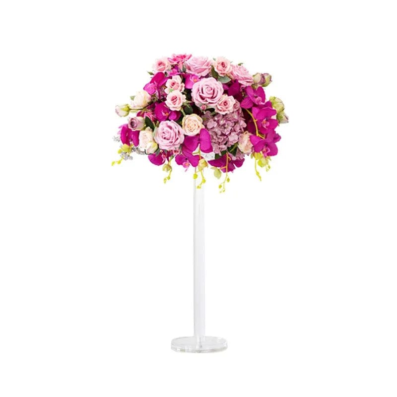 WeddingStory Shop without acrylic holder / Purple orchid Baby Breath Rose Hydrangea Artificial Flower Ball and Acrylic Stand