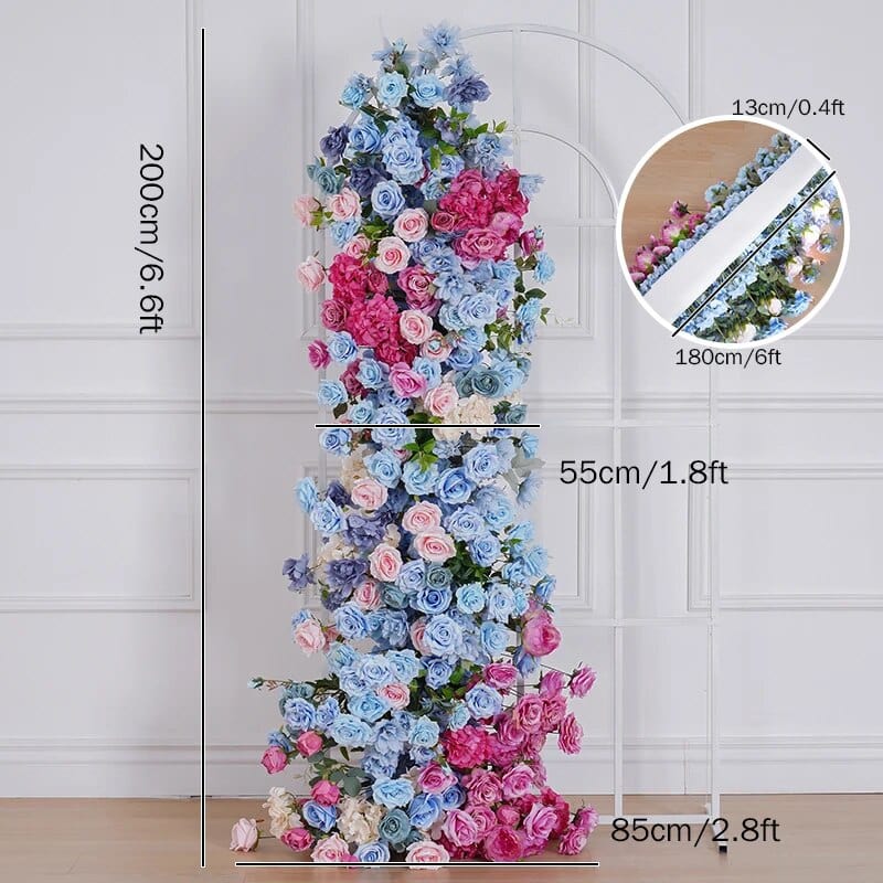 WeddingStory Shop 200x85cm flower row Blue Rose Dahlia Green Leaves Floral Arrangement Wedding Backdrop KT Board Arch Decor Stage Aisle Floor Flower Ball Party Props