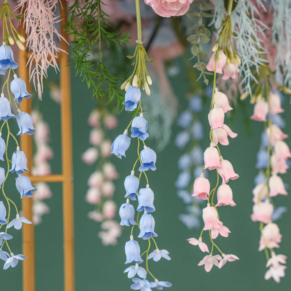 Pink Blue Artificial Rose Peony Hanging Flower Arrangement centerpiece with stand