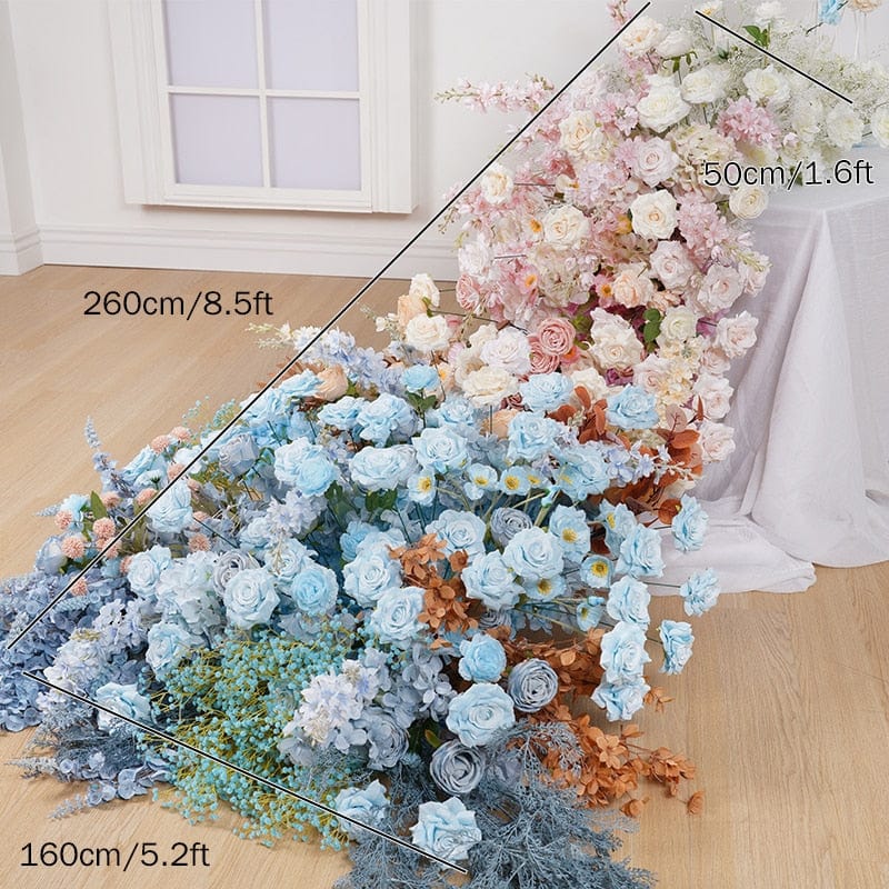 WeddingStory Shop 260x160x50cm flower Luxury Table Runner in soft pink and baby blue