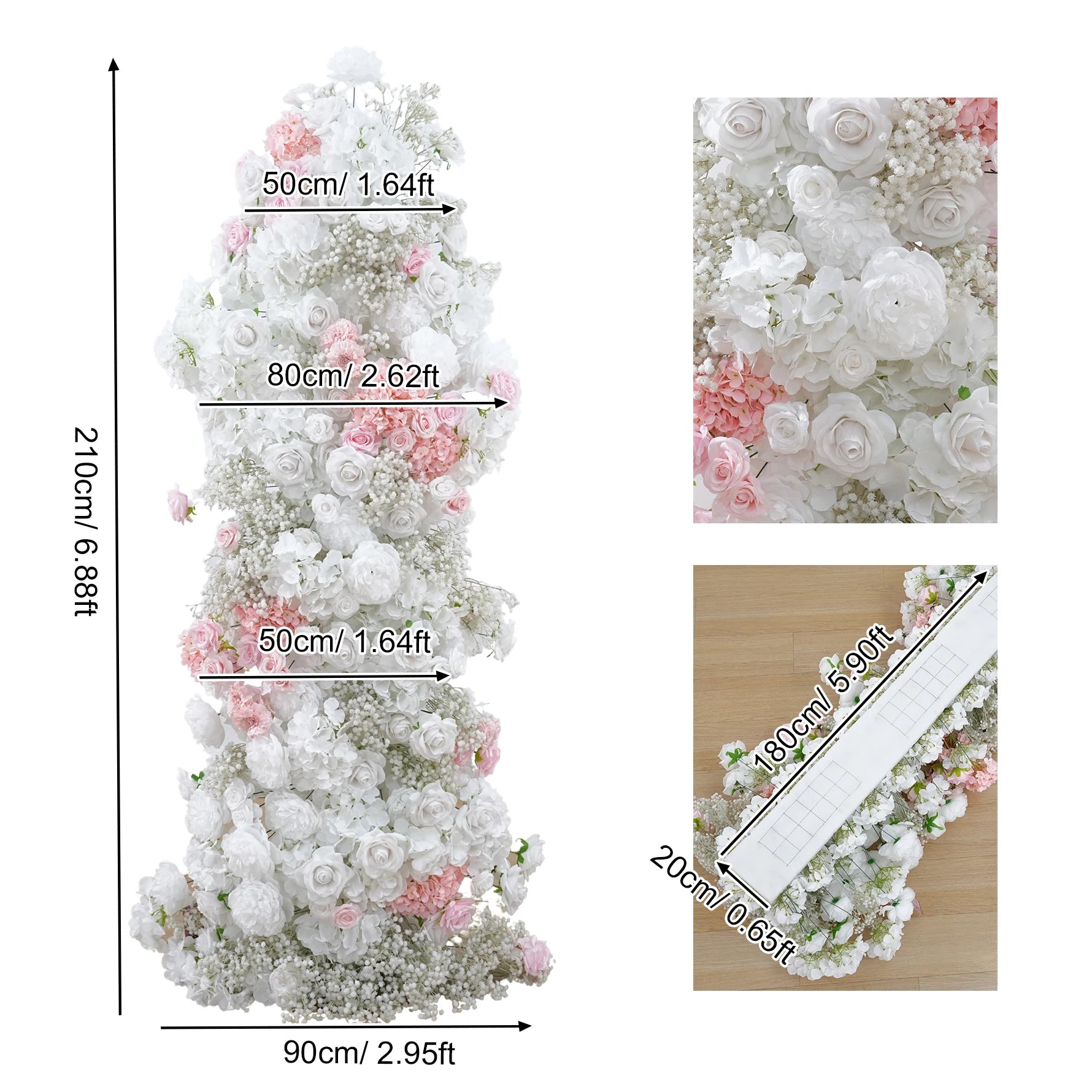 Floral arch with measurements on a white background