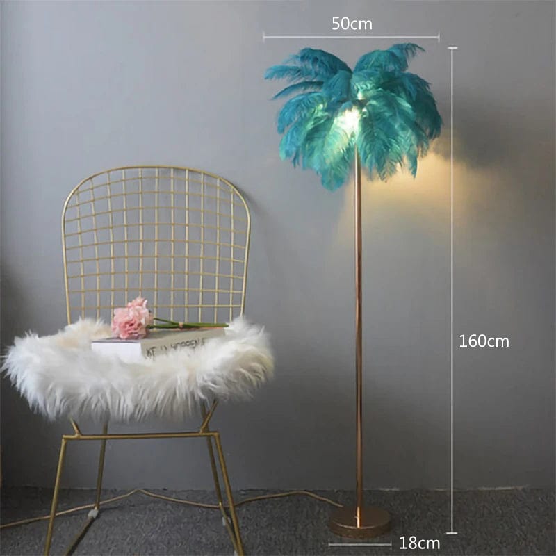 WeddingStory Shop warm light / Blue green-B Modern Ostrich Feather LED Floor Lamp