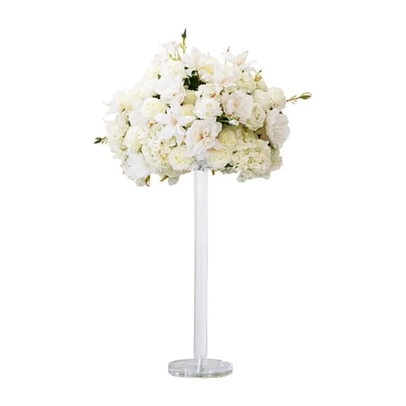 WeddingStory Shop without acrylic holder / White lily flower Baby Breath Rose Hydrangea Artificial Flower Ball and Acrylic Stand