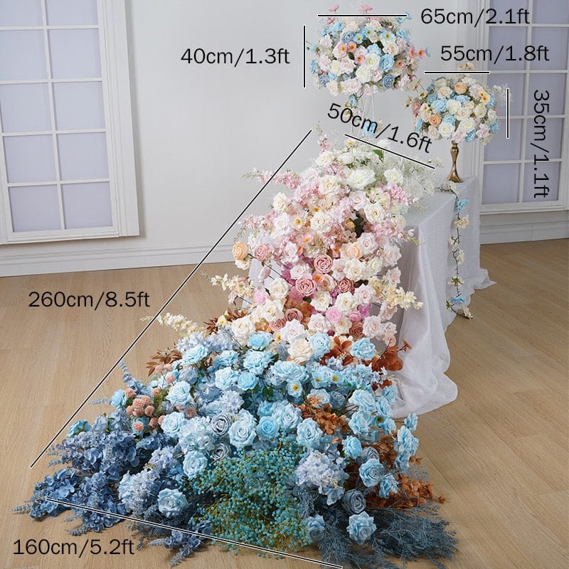 WeddingStory Shop 3pcs flowers Luxury Table Runner in soft pink and baby blue