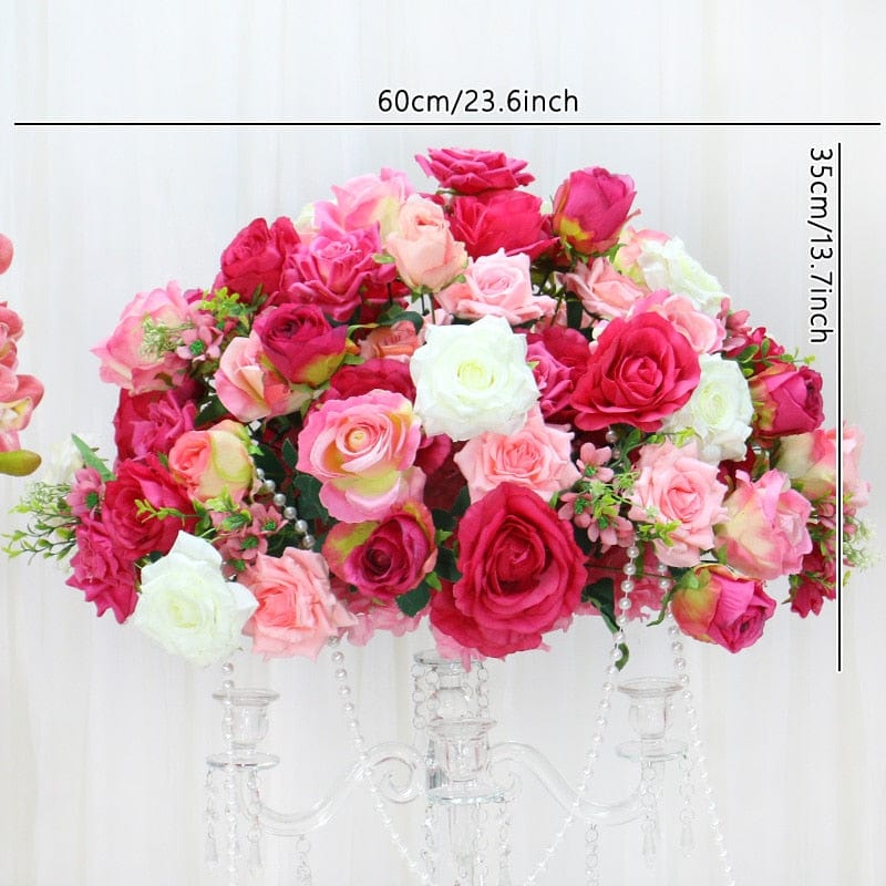 WeddingStory Shop 60cm table flower Red Pink White Flower Row Arrangement Backdrop for Arch