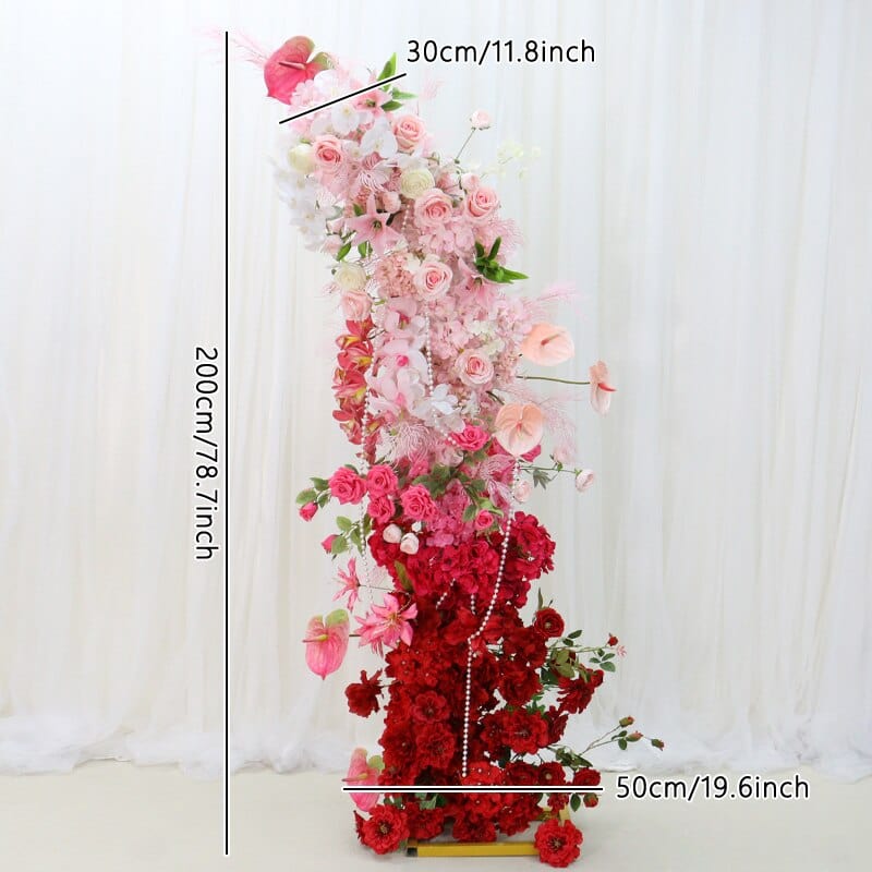 WeddingStory Shop 200x50cm only flower Red Pink White Flower Row Arrangement Backdrop for Arch
