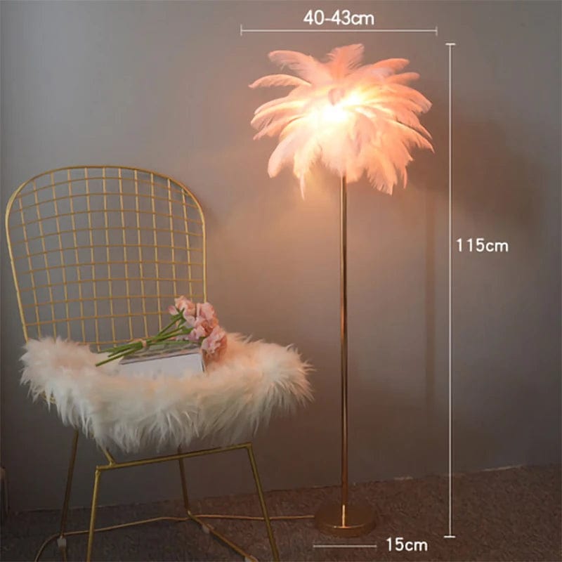 WeddingStory Shop Neutral light / Pink-A Modern Ostrich Feather LED Floor Lamp
