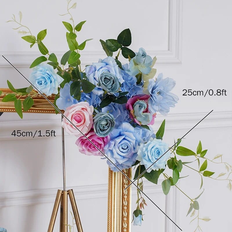 WeddingStory Shop Blue Rose Dahlia Green Leaves Floral Arrangement Wedding Backdrop KT Board Arch Decor Stage Aisle Floor Flower Ball Party Props