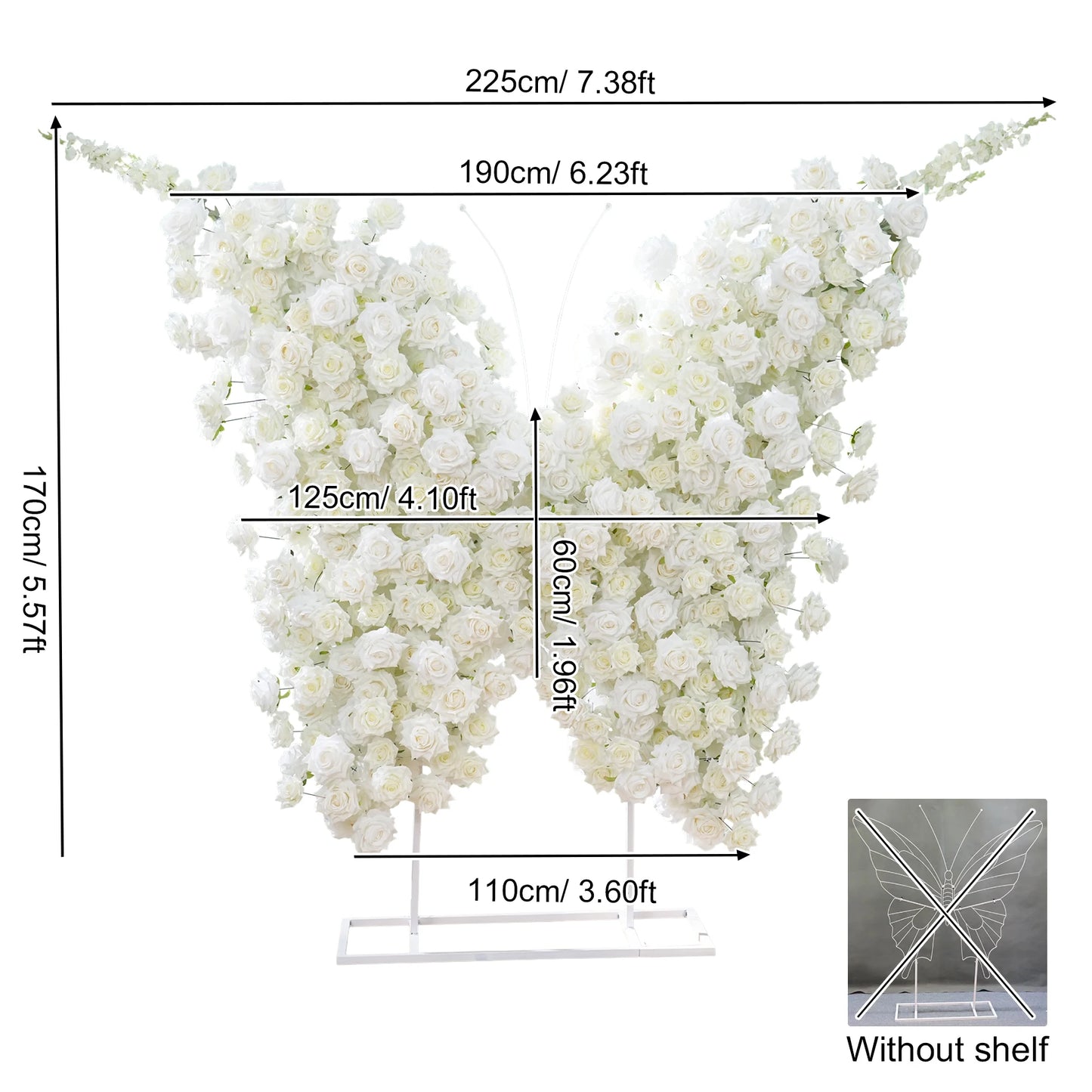 Measurement chart of a floral arrangement with dimensions labeled