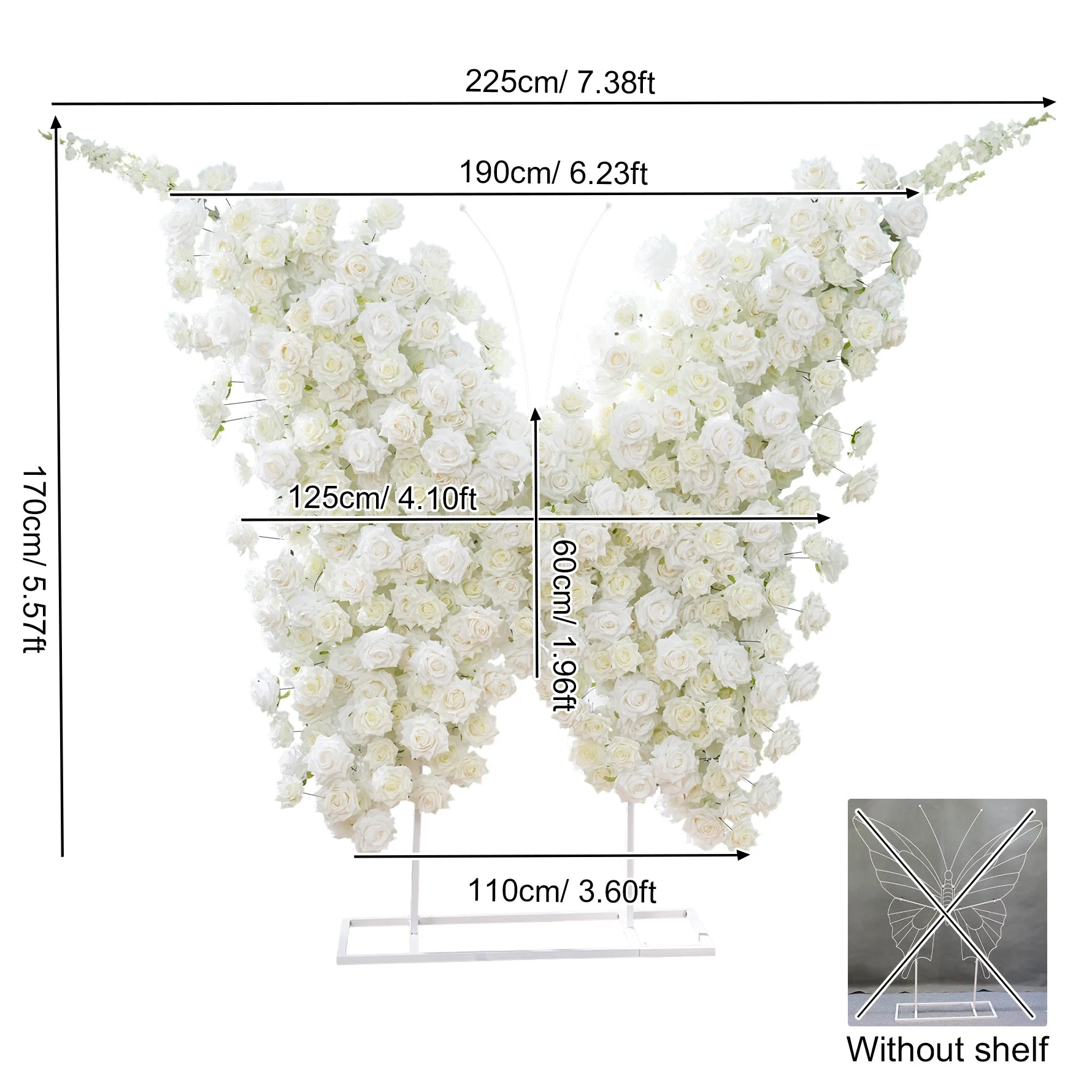 Measurement chart of a floral arrangement with dimensions labeled