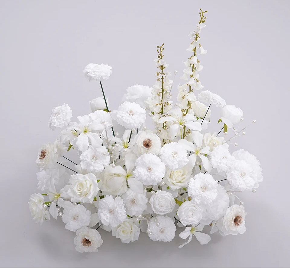 Bouquet of white flowers on a light gray background