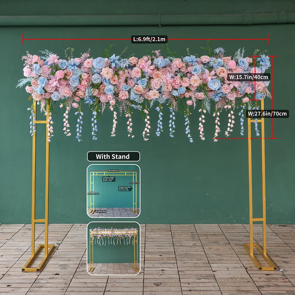 Pink Blue Artificial Rose Peony Hanging Flower Arrangement centerpiece with stand