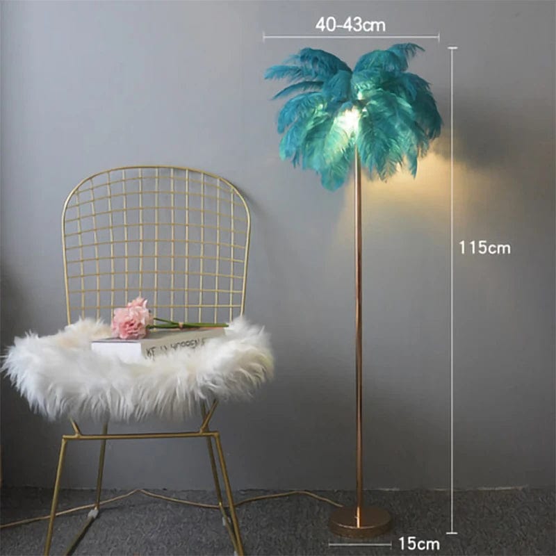 WeddingStory Shop Neutral light / Blue green-A Modern Ostrich Feather LED Floor Lamp