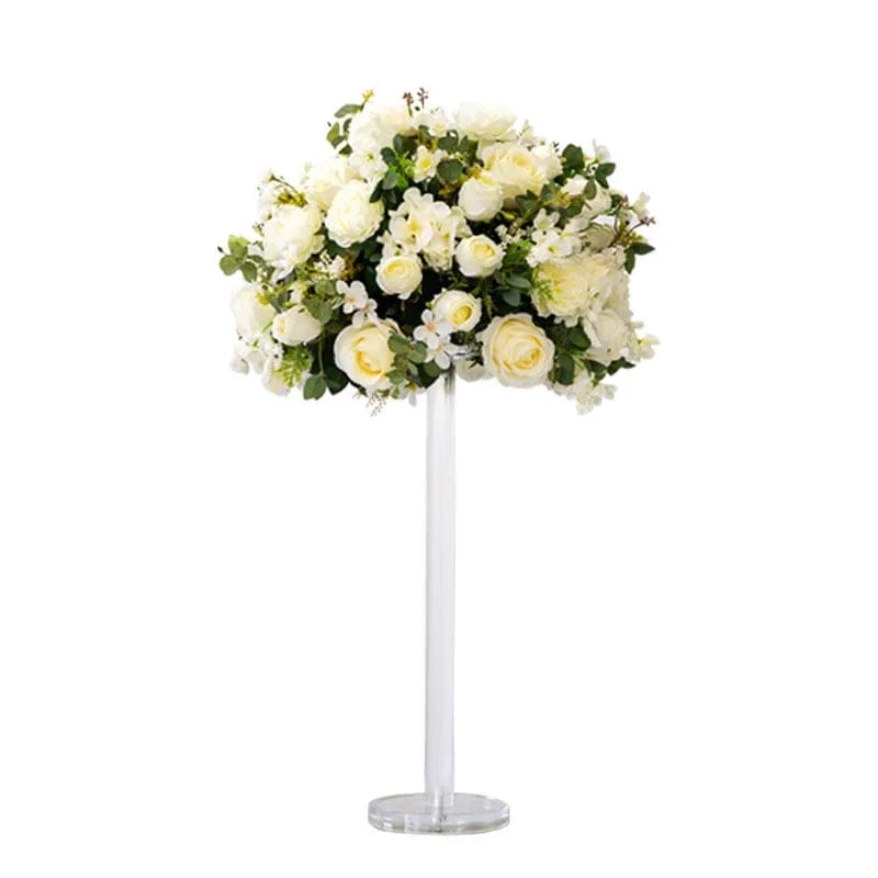 WeddingStory Shop without acrylic holder / White rose flower Baby Breath Rose Hydrangea Artificial Flower Ball and Acrylic Stand