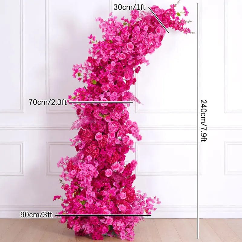 WeddingStory Shop 240x90cm flower row Luxury Hot Pink Rose Hydrangea Flower Runner Arrangement