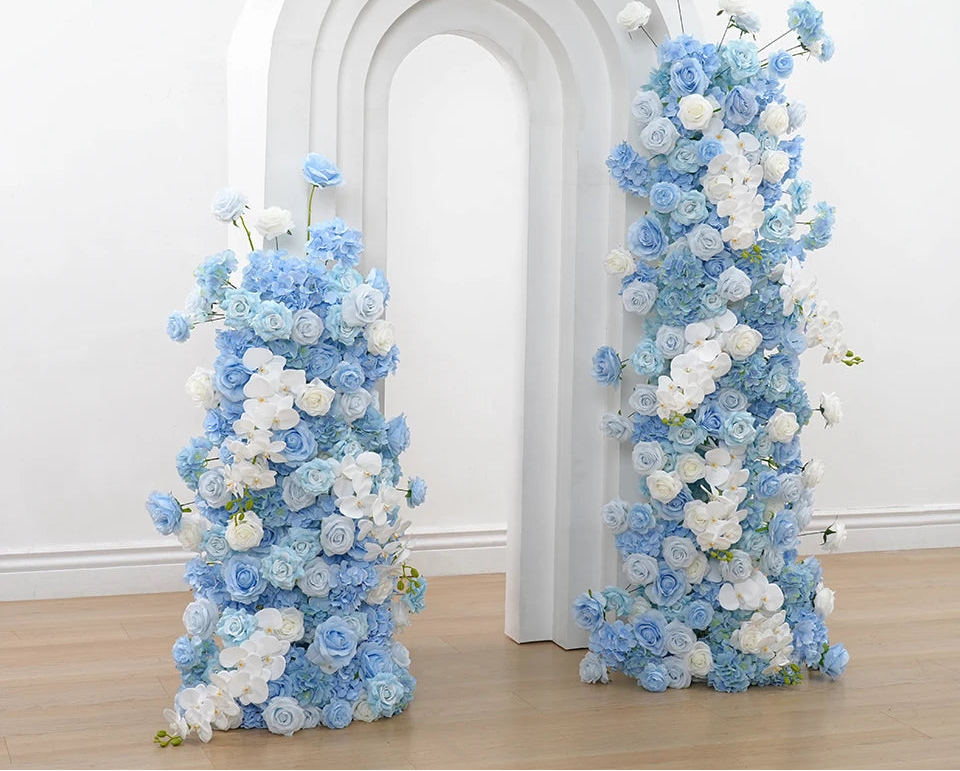 Blue White Floral Arrangement Wedding Backdrop